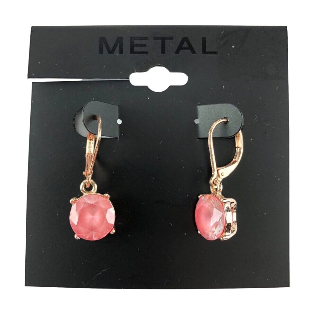 Kohl's Metal Earrings Pink Cubic Zirconia Copper Tone